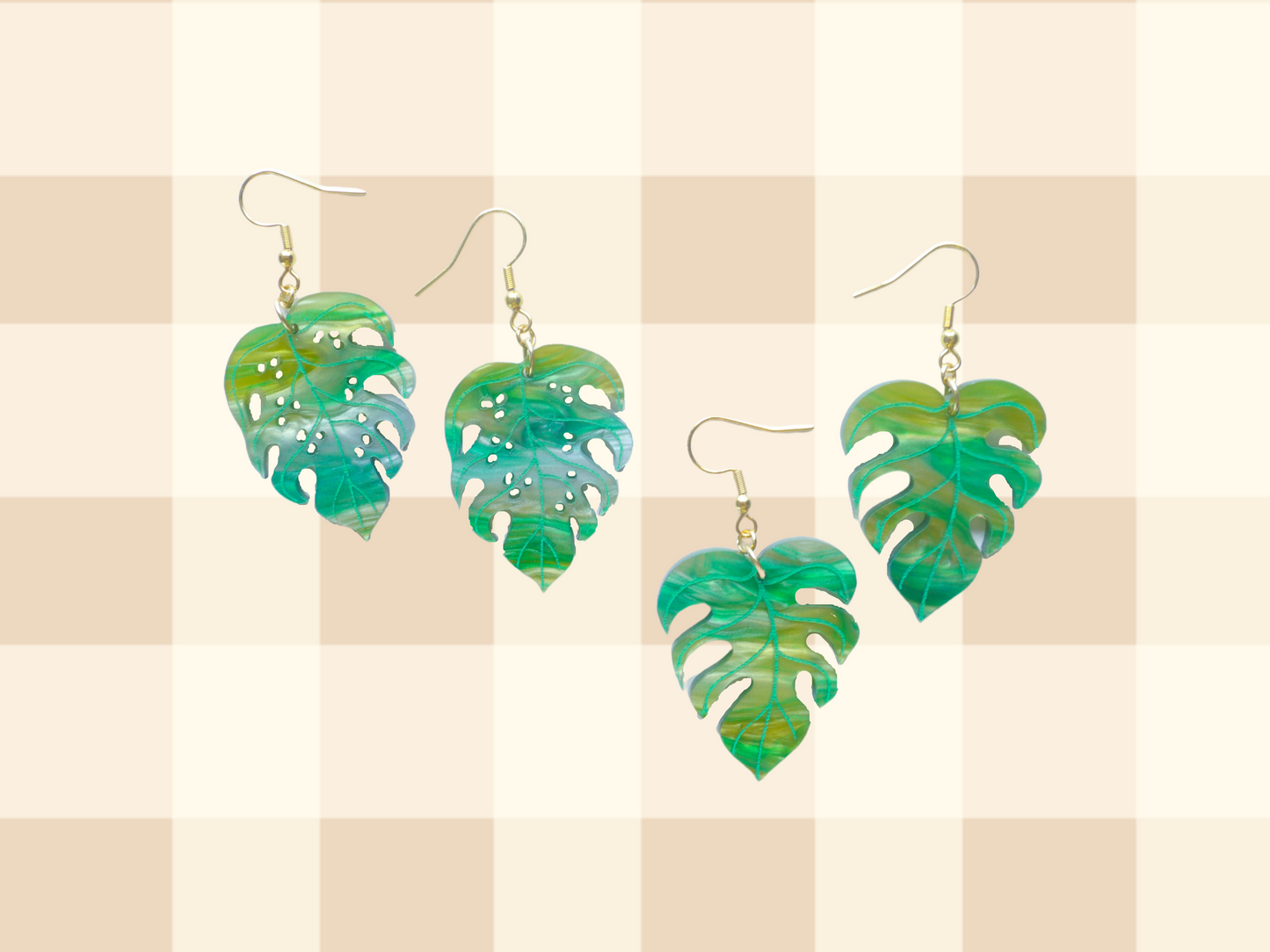 Swirly monsterra leave earrings