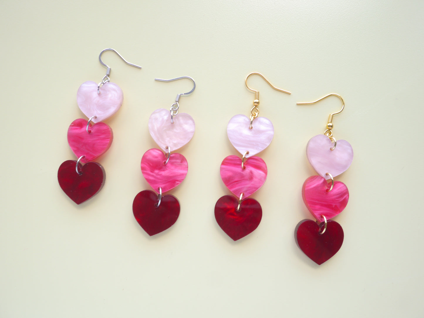 Heart trio chains - swirly pearly